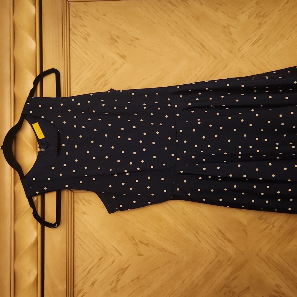Dee Elle Fit and Flare Navy Blue and White Polka Dot Mini Dress. Size MEDIUM